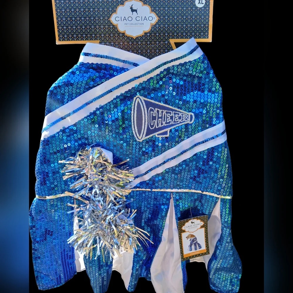 DOG Costume By CIAO CIAO Cheerleader Blue Sequins With Tags BLING New Halloween